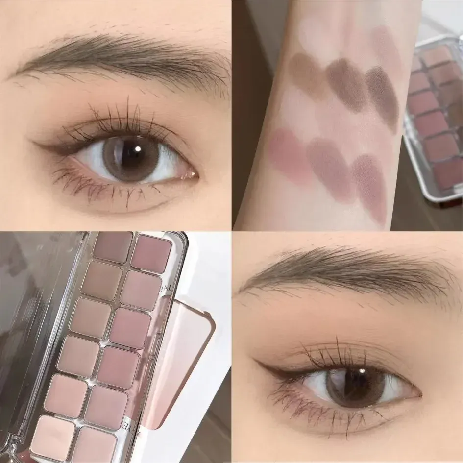 Paleta de sombras de baixa saturação, 12 cores, todas foscas, chá coreano, damasco, maquiagem diária, sombras de longa duração