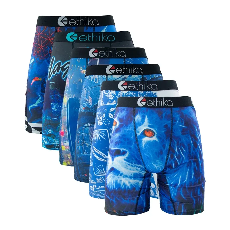 6Pcs Men Underwear Boxer Breathable Mesh Crotch Man Underpants Plus Size Print Mens Panties Trunks Sexy Men's Boxershorts