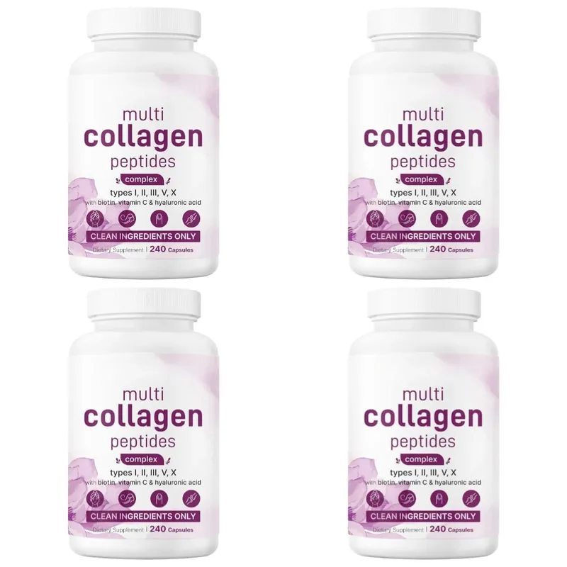 Cápsulas de múltiplos peptídeos de colágeno com biotina, vitamina C e ácido hialurônico contém ovos e peixe 240 cápsulas