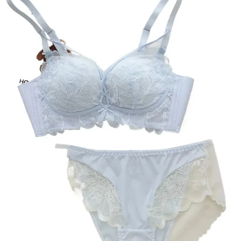 Ladies French Garden Lace Bra Set MOYISU 32-38 AB Wireless Thin Cup Push Up Lift Anti Sag Seksi جنسي Daily Small Bust Lingerie