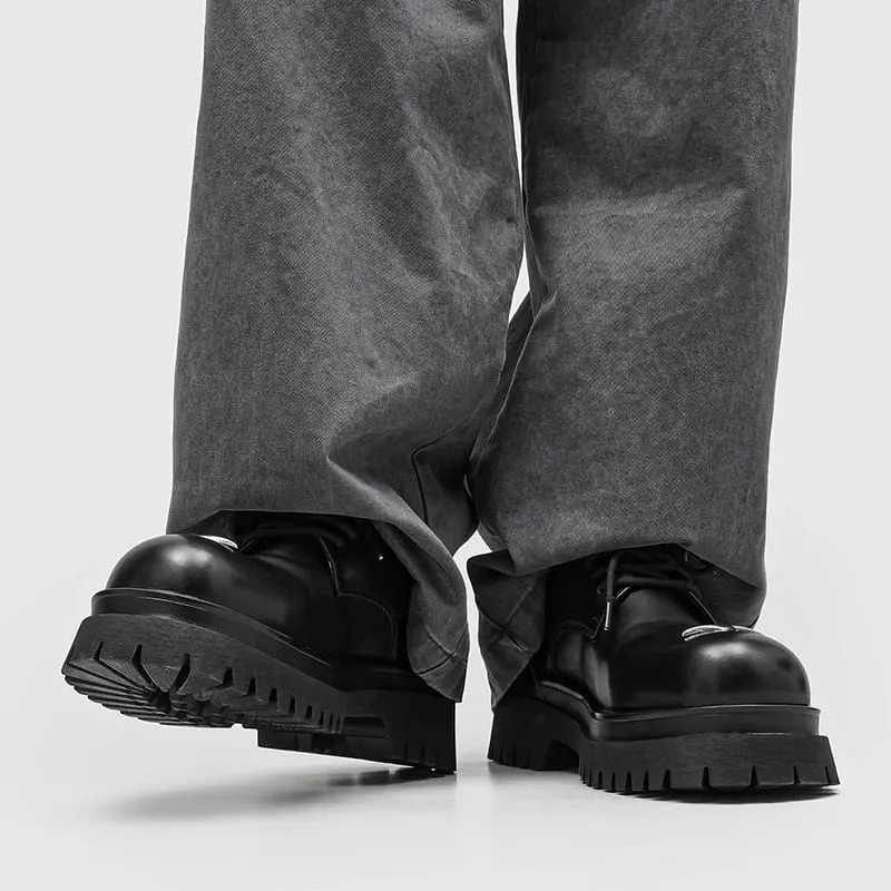 Men's Lace‑Up Platform Derby Shoes Metal Decor Chunky Sole Fashion Casual Footwear Non‑Slip Daily Walking Shoes