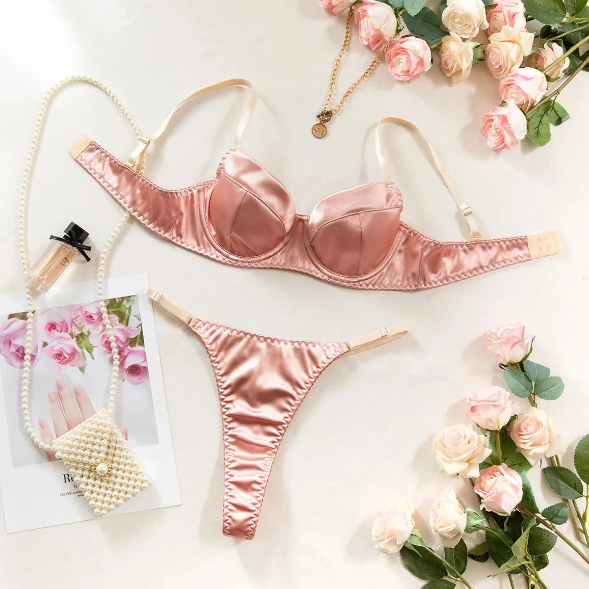 Women Underwear 2 Pcs Sexy Bra Set Underwire Push Up Satin Patchwork Bras and Thongs Suits Attractive Bilizna Intimate Set