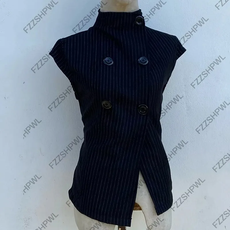 Button Harajuku Y2k Tank Top Stripe Graphic Print Punk Crop top Streetwear Rock Goth Vest Subculture Spicy Girls Sleeveless Top — image 5