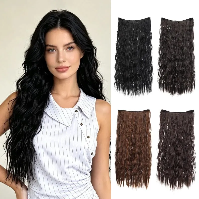 Synthetic Wig Extensions Long Curly Corn Perm One Piece Clip In Hairpiece for Women Instant Length
