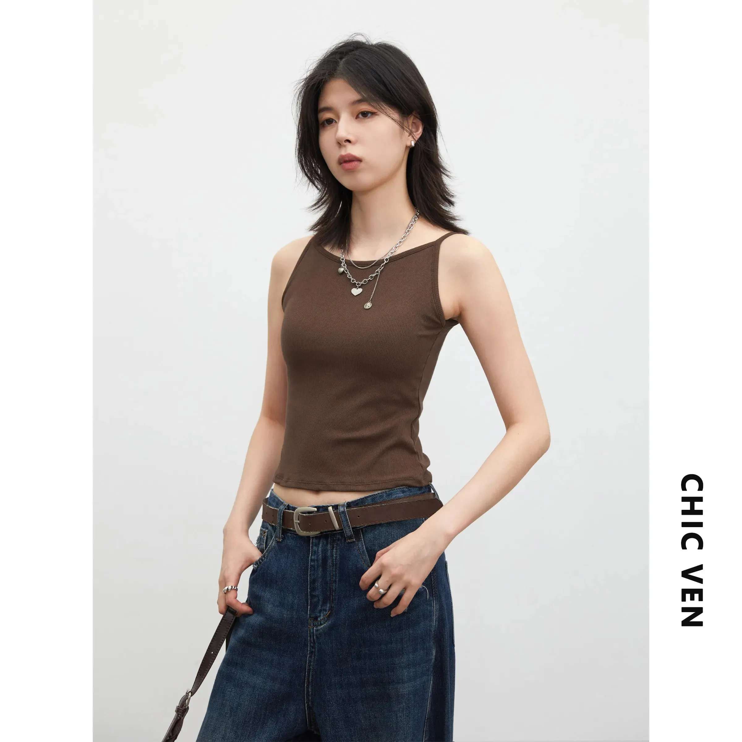 VEN Women Bottom Tees Solid New Slim Micro Elastic Tanks with Chest Cushion Ladies Camis Vest for Girl Summer 2026