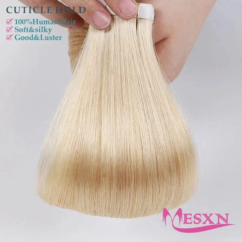 Tape In Hair Extensions 100% Really Human hair Extensions 16"-24" Black Brown Blonde Invisible Can dye For Salon