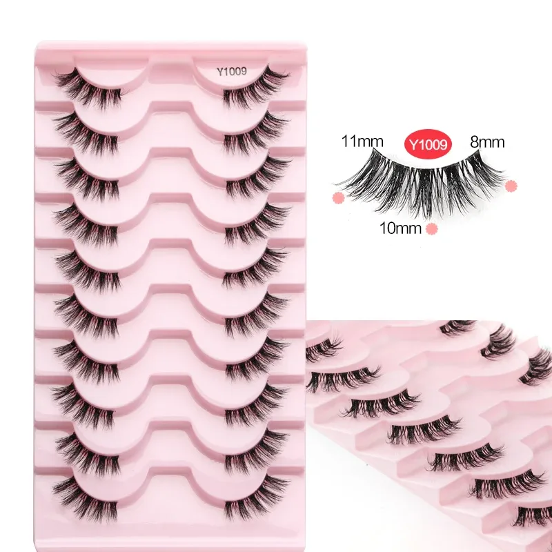 Halve øjenvipper Katteøjevipper 3/5/10 par falske øjenvipper Fluffy Blødt naturligt udseende Klart bånd 3D Mink-vipperforlængelse makeup — image 14