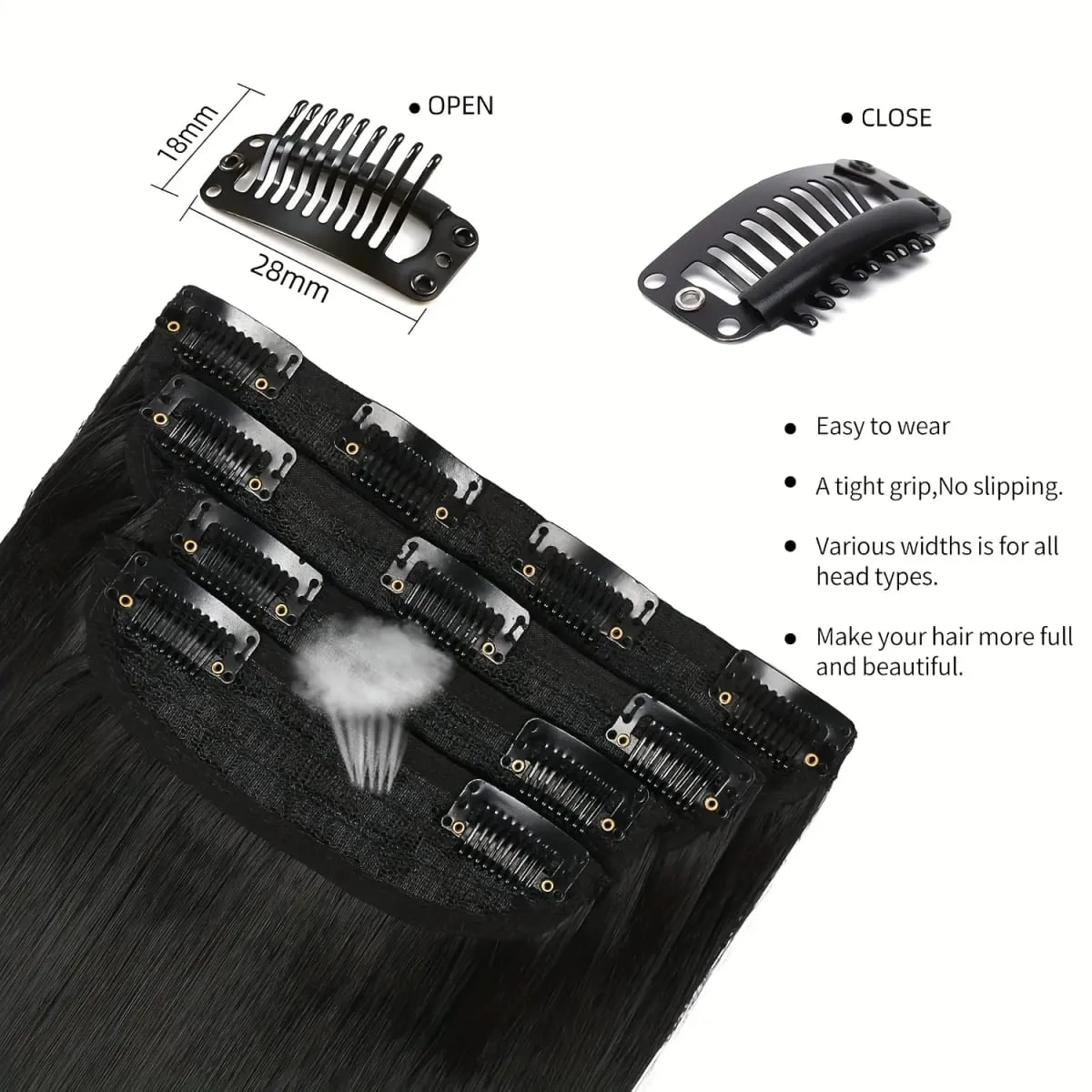 20" Straight Super Long 7 PCS Set Thick Clip in on Hair synthetic Extensions Straight Full Head Black for African Americans