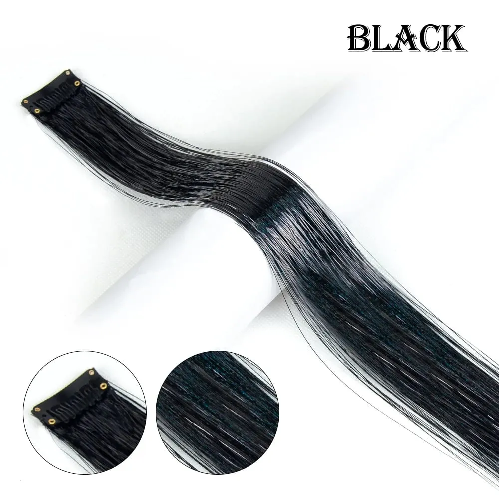 Straight Rainbow Colored Party Highlights Clip On In Hair Extensions Bling Hair Piece Synthetic Hairpieces Sparkling Tinsel Red — image 9