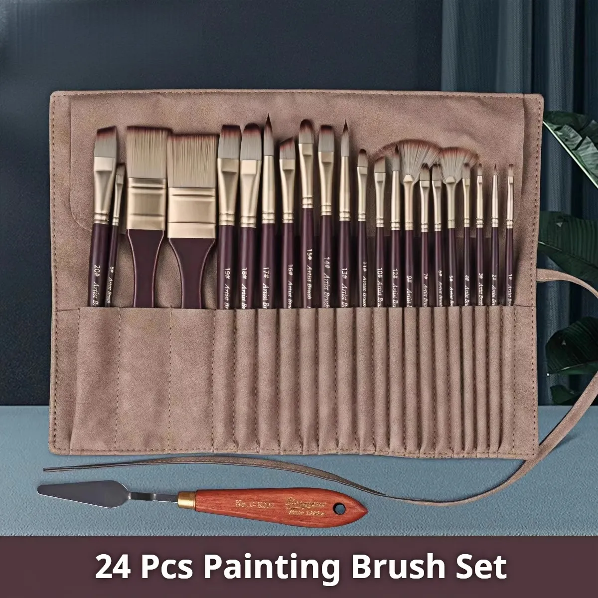 Acrylic Paint Brushes Oil Paint Brushes Artist Paint Brushes Set Bag Pack with Scraper 25 Pcs Gouache Wooden Handle Brushes — image 1