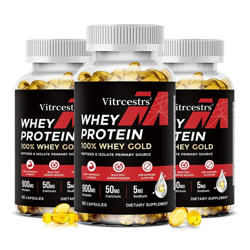 Whey Protein Concentrate Capsules - 900mg Protein Post-Workout Recovery Muscle Health & Immunity Boost Gluten-Free Non-GMO