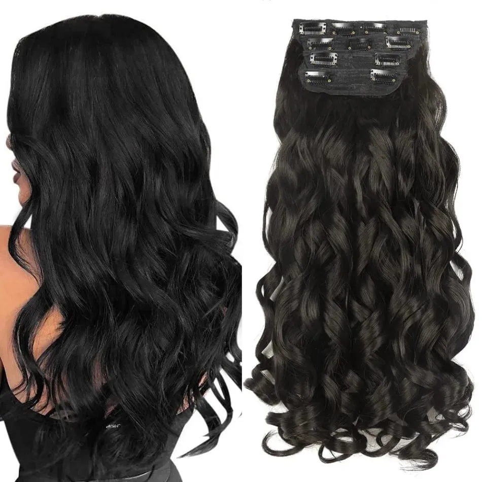 Synthetic Long Loose Curly Clip In Hair Extension 20 Inch 4Pcs 200g Thick Double Weft Hairpieces European Princess Fiber Brown