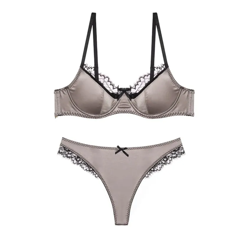 Elegant Red Satin Lingerie Set Zodiac Inspired Bra Small Chest Push Up Gathers Anti Sagging Sensual Lace Bralette Women Tushy