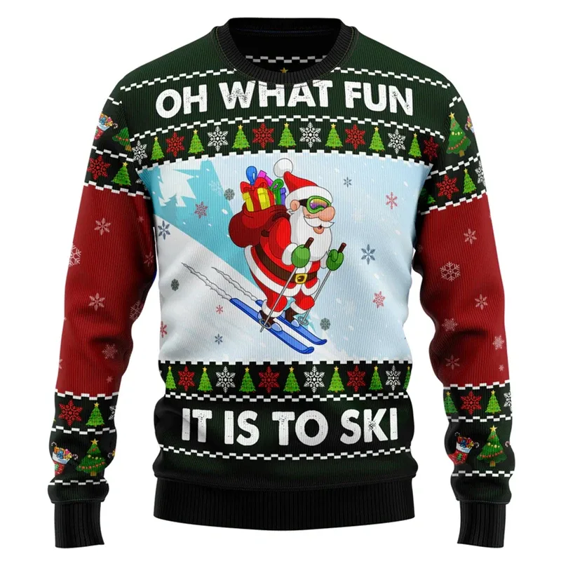 Fashion Skiing Santa Graphic Ugly Christmas Sweater For Men Trendy Streetwear 3D Printed Xmas Sweatshirts Loose Holiday Pullover — image 5