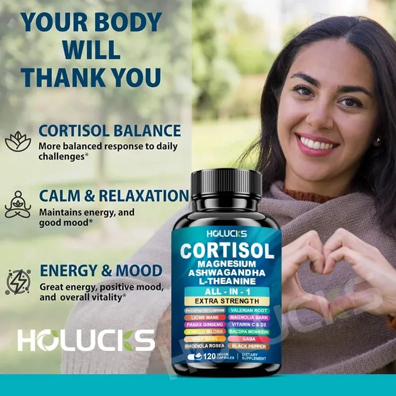 Natural Cortisol Supplement Support Enhances Cognitive Function Memory Reduces Nighttime Awakening & Morning Anxiety Vegan