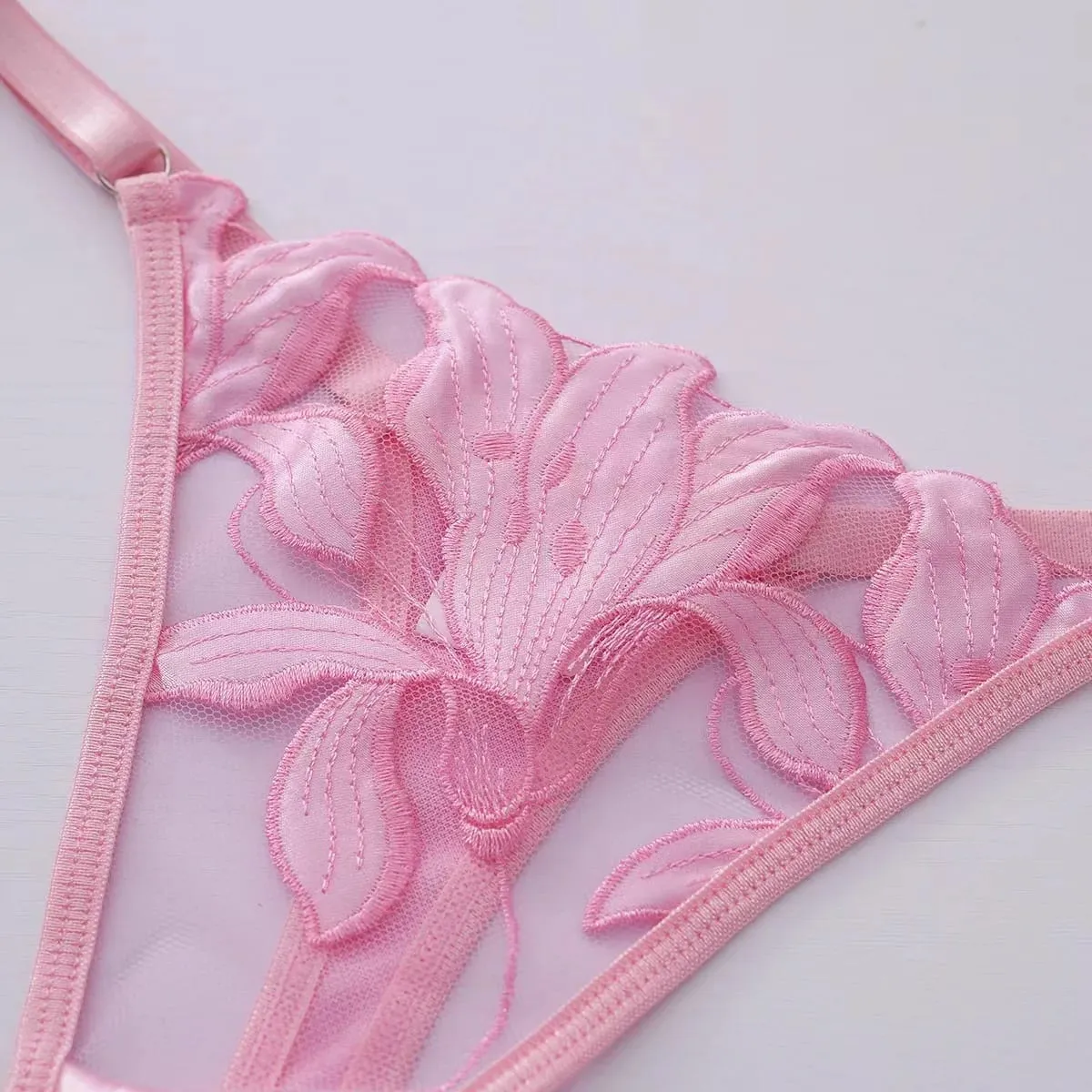 Floral Embroidery Sexy Lingerie Set for Women Underwear Transparent Bralette Underwire Push Up Bra and Panty 2 Piece Set