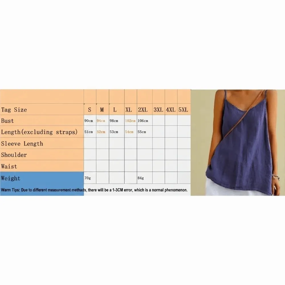 Basic Cotton Linen Spaghetti Strap Top V Neck Sleeveless Sleeveless Tank Top Loose Fit Breathable Camis Top Summer Wear