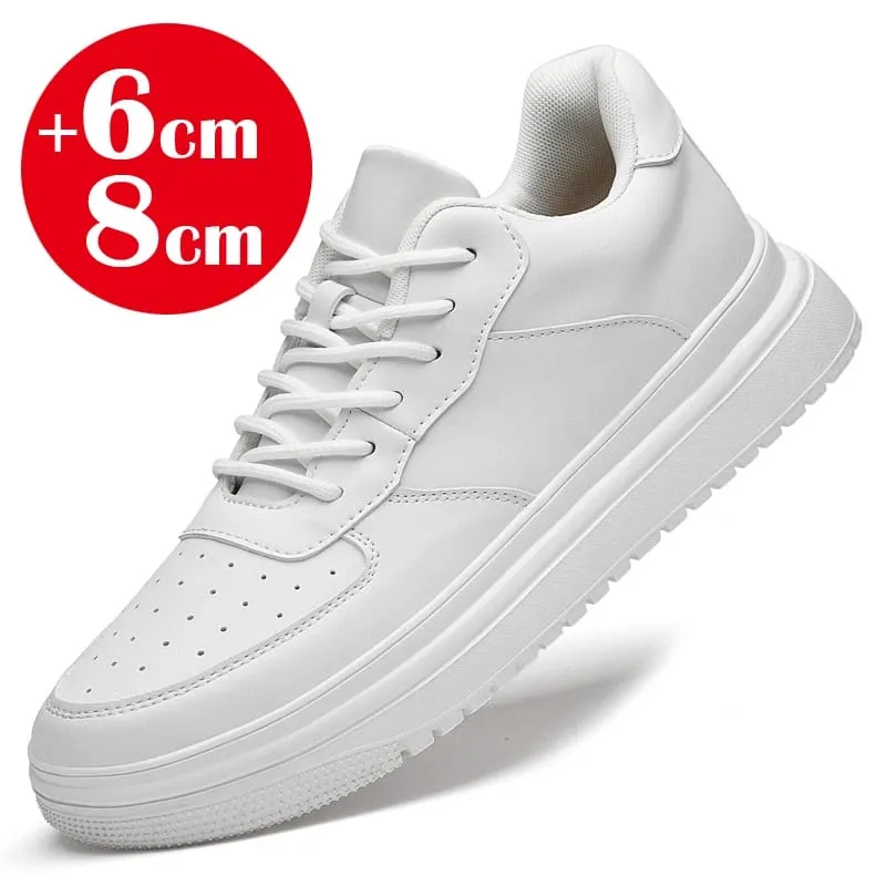 2026 New Height Increasing Shoes for Men 8cm Invisible Elevator Sneakers White Leathe Sport Zapatillas De Hombre Big Size 46