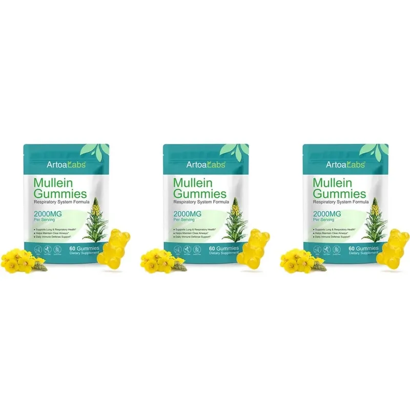 ArtoaLabs Mullein Gummies 2000mg 50:1 Extract for Respiratory Health & Clear Airways Supports Daily Immune Defense 60 Gummies
