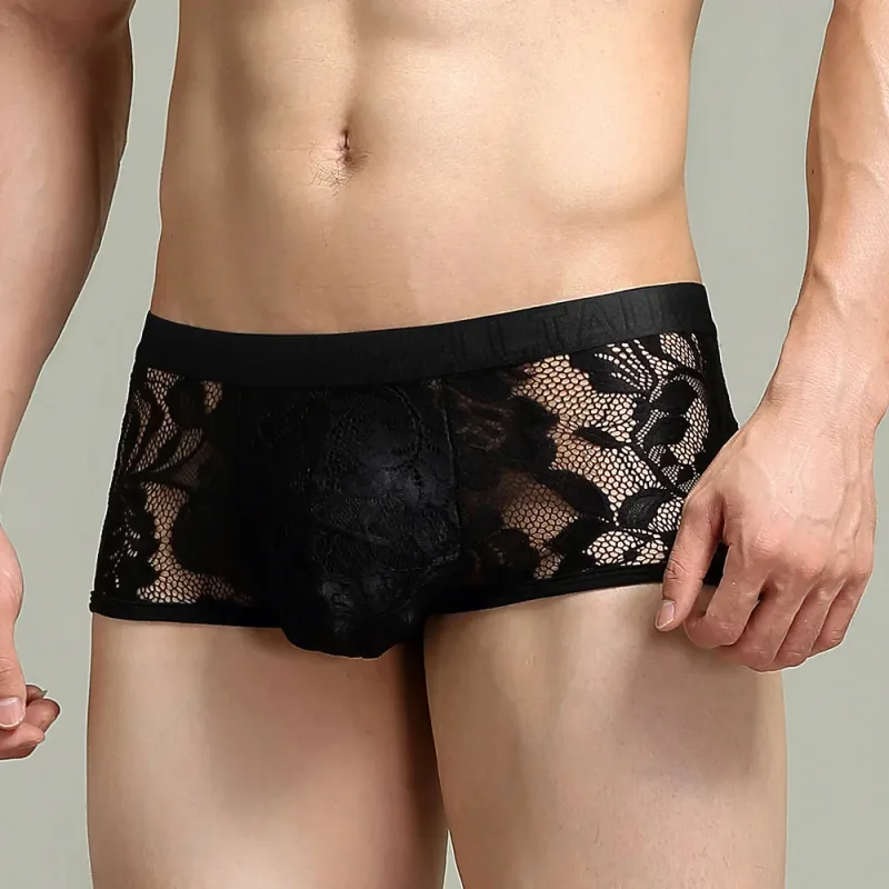 Tawell Men's Boxers Fashionable Sexy Lace Briefs U Convex Pocket Flats Underwear — image 4