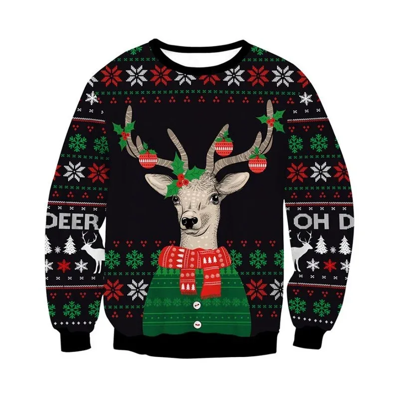 Festival Christmas Pattern Sweatshirts For Men Humping Reindeer 3D Printed Pullover Holiday Party O-Neck Hoodies Long Sleeves — image 33