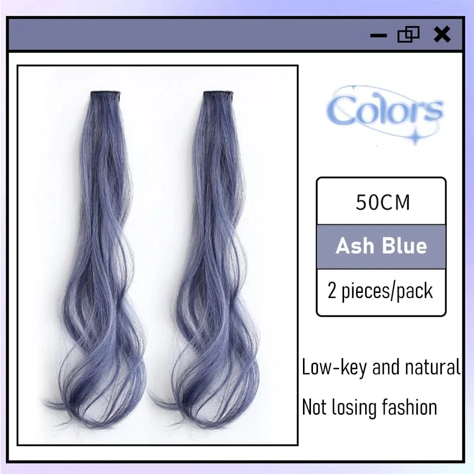 Synthetic 2 Pieces Set 50cm 60cm Colored Curly Hair Extensions Water Wave Pink Blue Purple Halloween Christmas Wig