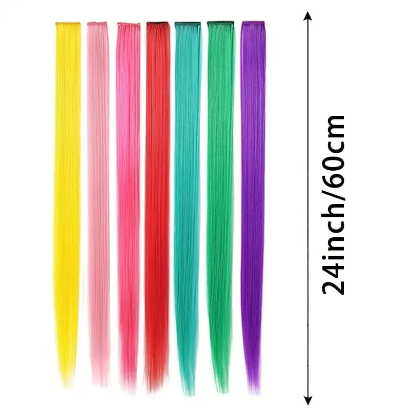 Blue Hair Extensions Clip in 6 Pcs Colored Highlights Hair Extensions Synthetic 24 inch Rainbow Hairpieces Dress Party Birthday