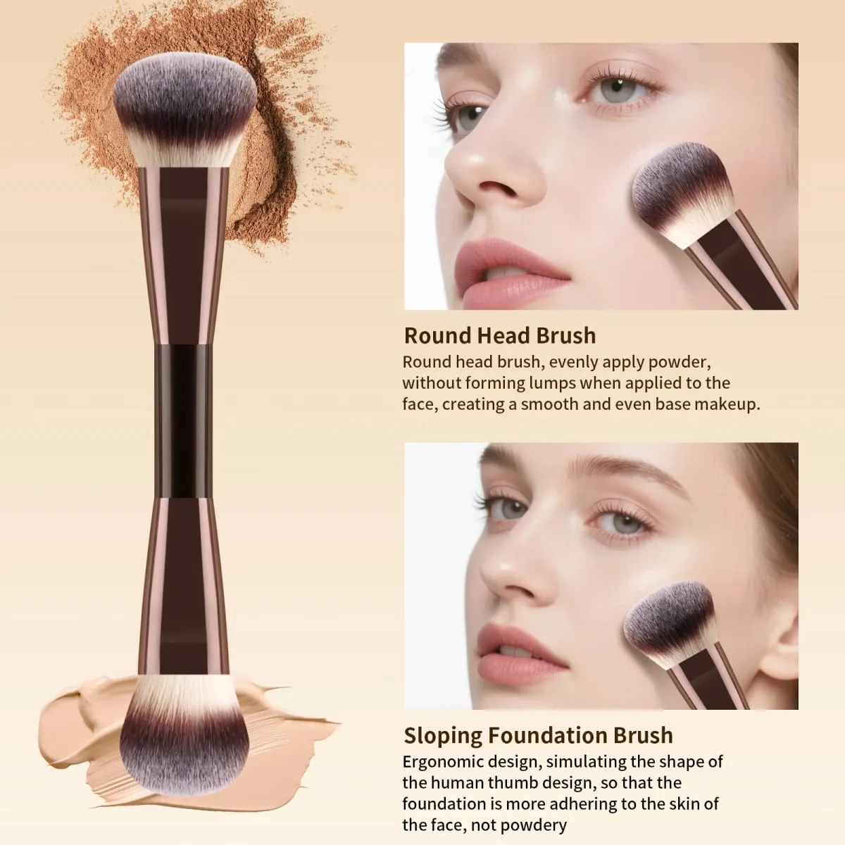 6Pcs Double Head Makeup Brush Set Powder Blush Contour Eyeshadow Eyebrow Brushes Full Face Cosmetic Tools