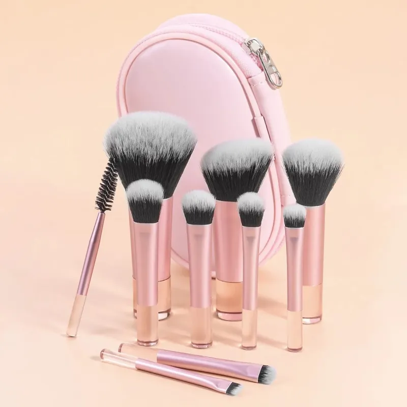 Mini set di pennelli per trucco da 10 pezzi con borsa Pennello per trucco portatile da viaggio disponibile in più colori