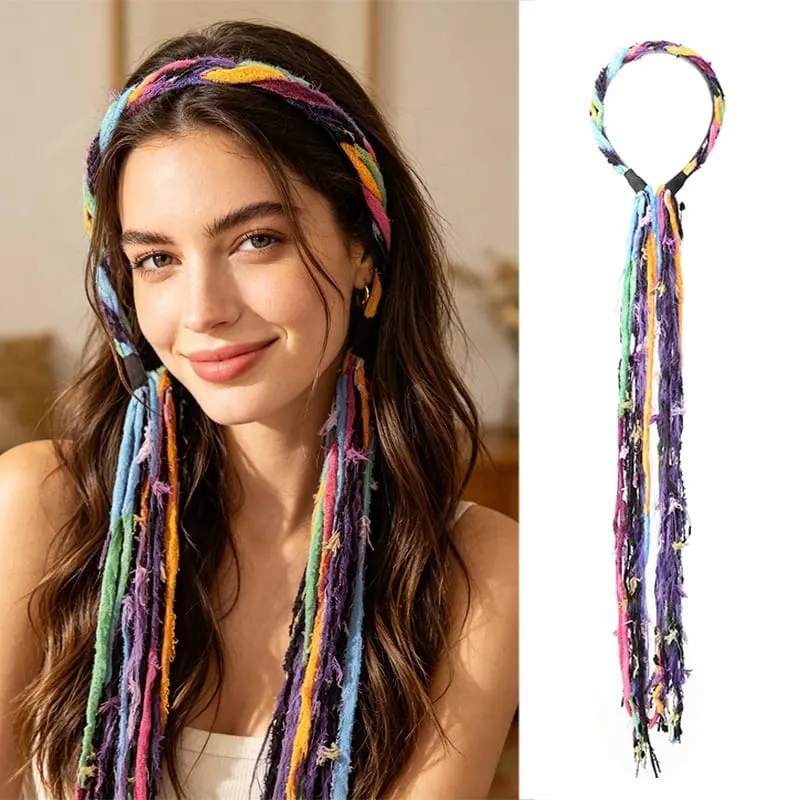 Plush Maillard Colored Long Tassel Headband Bohemian Hair Accessory Suitable for Women's Parties