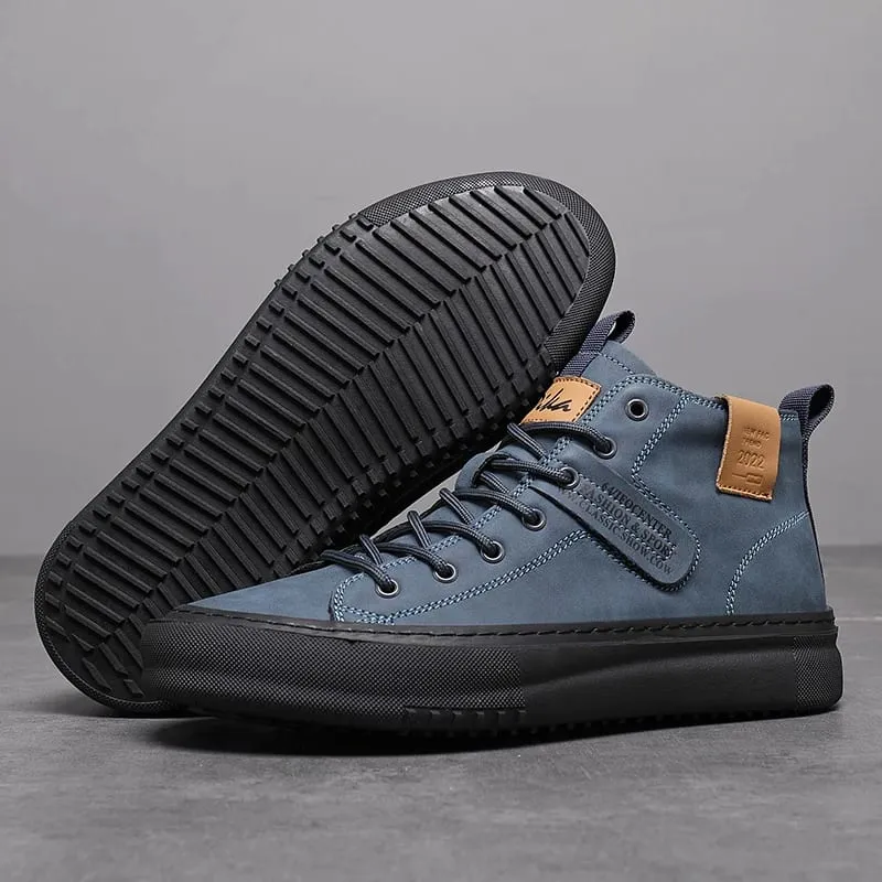 Men's New Business Casual Shoes Thick-Soled Height-Increasing Shoes Lightweight Mid-Top Solid Color Trendy Comfortable Uniform Formal Men's High-Top Shoes