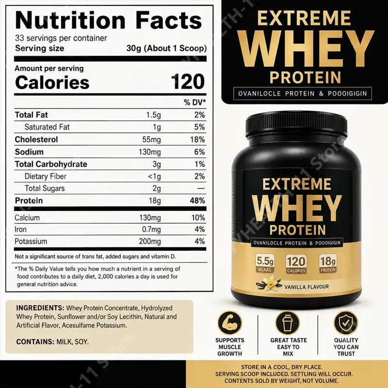 אבקת חלבון מי גבינה לבן Mass Gainer תוסף שרירים צמיחת שרירים תמיכה בריאותית ספורט לחדר כושר טעם וניל 1000 גרם