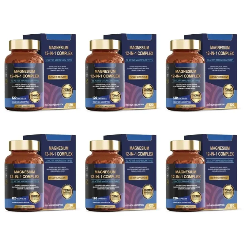 Magnesium 12-In-1 Complex Capsules 12 Active Magnesium Types High Absorption Glycinate Citrate Forms 120 Capsules