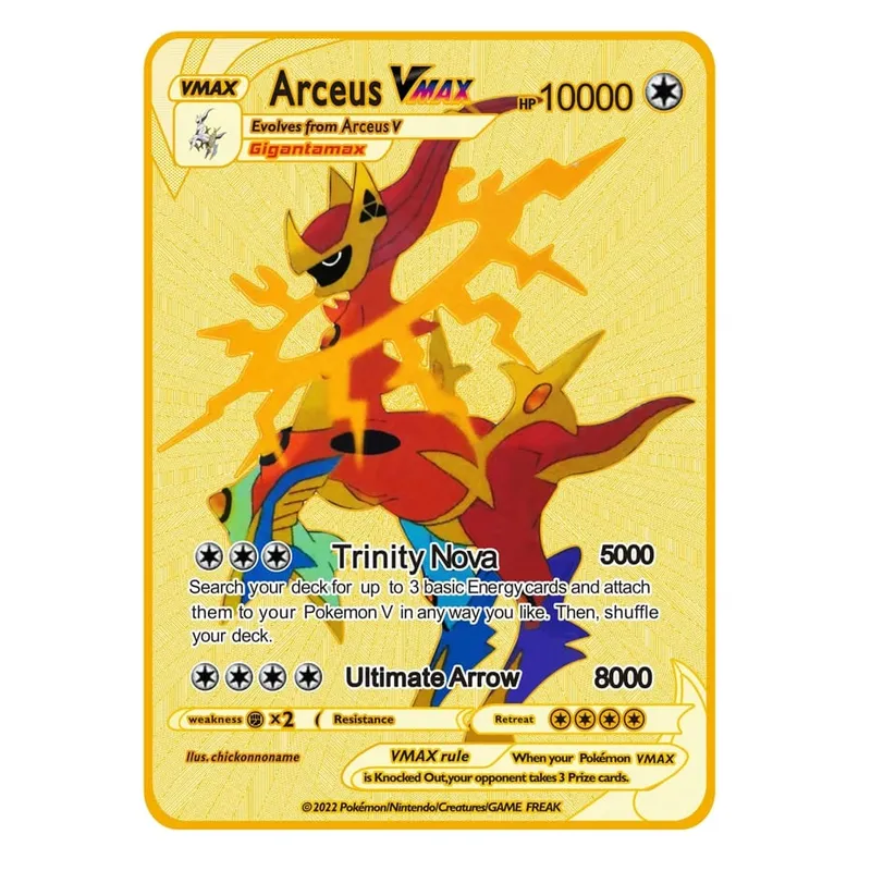 2026 NEW Pokemon Metal Card 10000 Points Arceus Charizard Super Card Golden English Mewtwo Vmax GX EX Anime Collection Card Gift