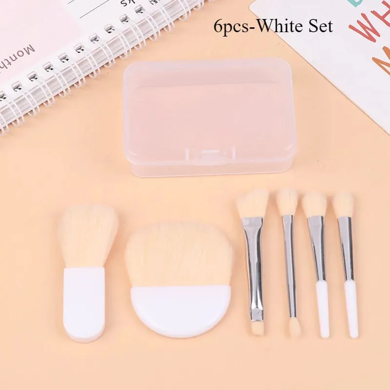 6 pièces Mini pinceaux de maquillage de voyage ensemble avec boîte transparente Portable poudre cosmétique fond de teint Blush mélange correcteur pinceaux de maquillage