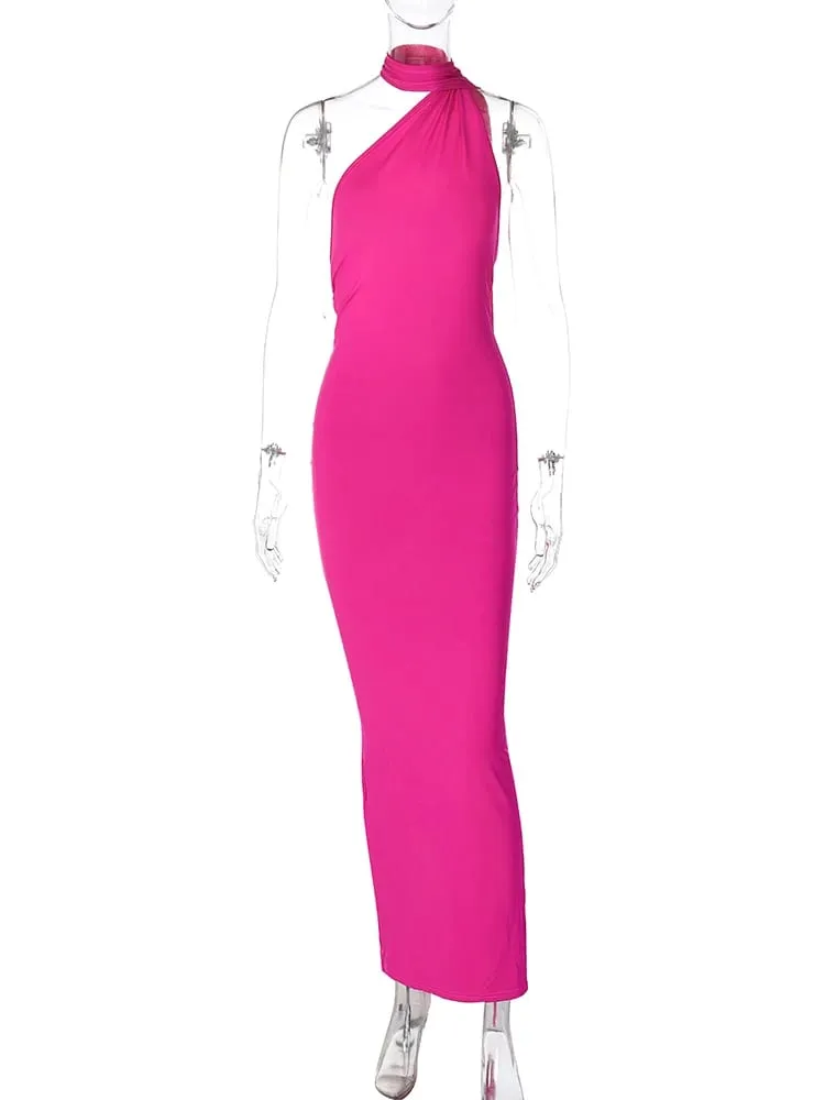 Hugcitar Eine Schulter, rückenfrei, verstellbar, mit Schal, Schleife, gerafft, sexy Maxikleid, 2025, Damen, elegantes Y2K-Streetwear-Festival-Outfit