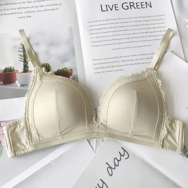 Solid Color Glossy Lingerie Set Triangle Cup Bra & Panty Set Comfortable Non-Steel Ring Push Up Underwear