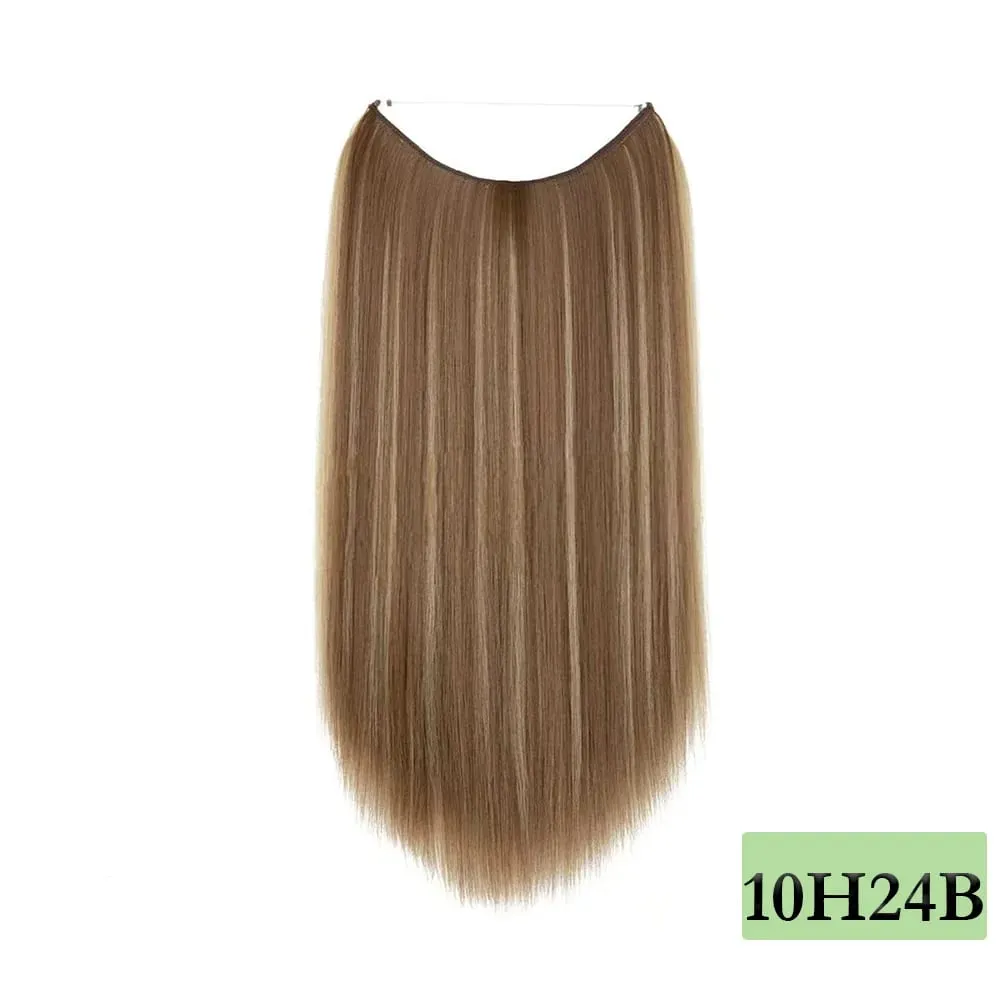 22" Long Straight Invisible Halo Hair Extensions 120g/pc 27-613 Blonde Synthetic Fish Hair Pieces Ombre Brown Wire Clip In Hair