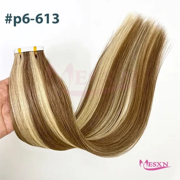 Tape In Hair Extensions 100% Really Human hair Extensions 16"-24" Black Brown Blonde Invisible Can dye For Salon
