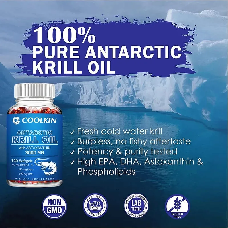 น้ำมันแอนตาร์กติกคริลล์ 3000 มก. - Omega-3 EPA DHA แอสตาแซนธินธรรมชาติ ความแข็งแรงสูงสุดสำหรับสุขภาพหัวใจและข้อต่อ