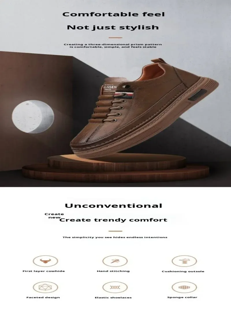 Men's Casual Shoes Spring Autumn Depressurized Breathable Lacefree Leather Shoes Super soft and wear-resistant Men's Board Shoes