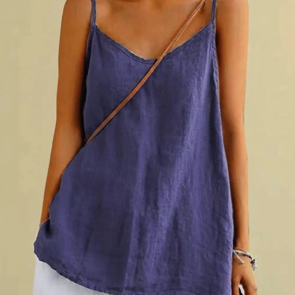 Basic Cotton Linen Spaghetti Strap Top V Neck Sleeveless Sleeveless Tank Top Loose Fit Breathable Camis Top Summer Wear