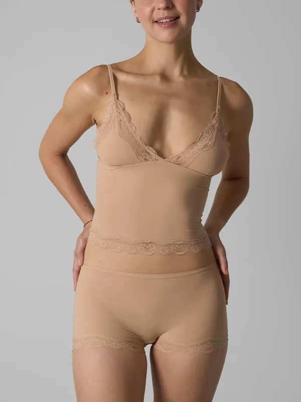 Pink Lace Trim Bra Sets Woman Sexy Triangular Cup Seamless Bras+Low Waist Boxer Briefs Solid Soft Comfort Underwear 2 Piece Set