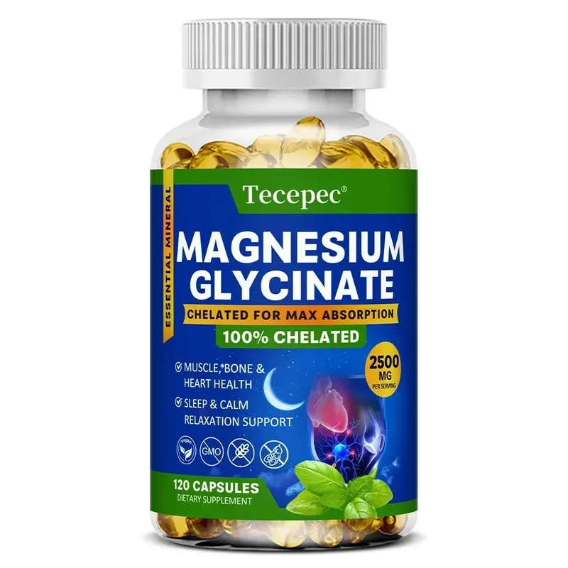 Magnesium Glycinate Capsules 2500mg - Dietary Supplement for Muscle Nerve Bone and Heart Support - Gluten Free Non-GMO