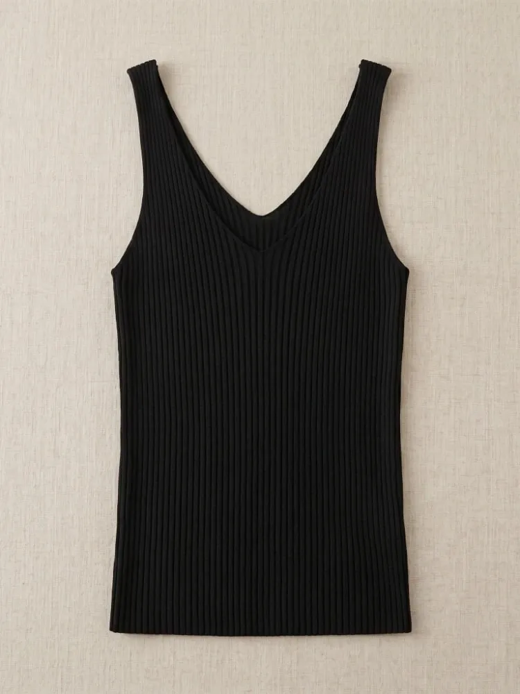 2026 Summer Fashion Women Camisole Ice Silk Knit Tank Top Slim Fit Sleeveless Base Tank Top Solid Color V-Neck Cami