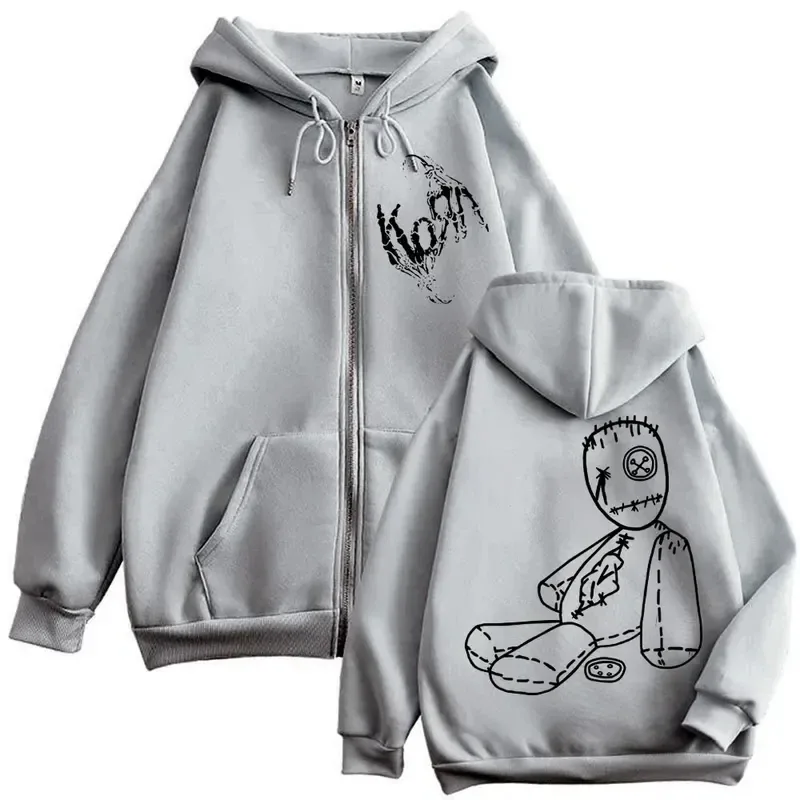 Limited Korn Rock Band Merch Zipper Hoodies Music Album Issues Print Zip Up Sweatshirts Men Women High Quality Fashion Pullovers