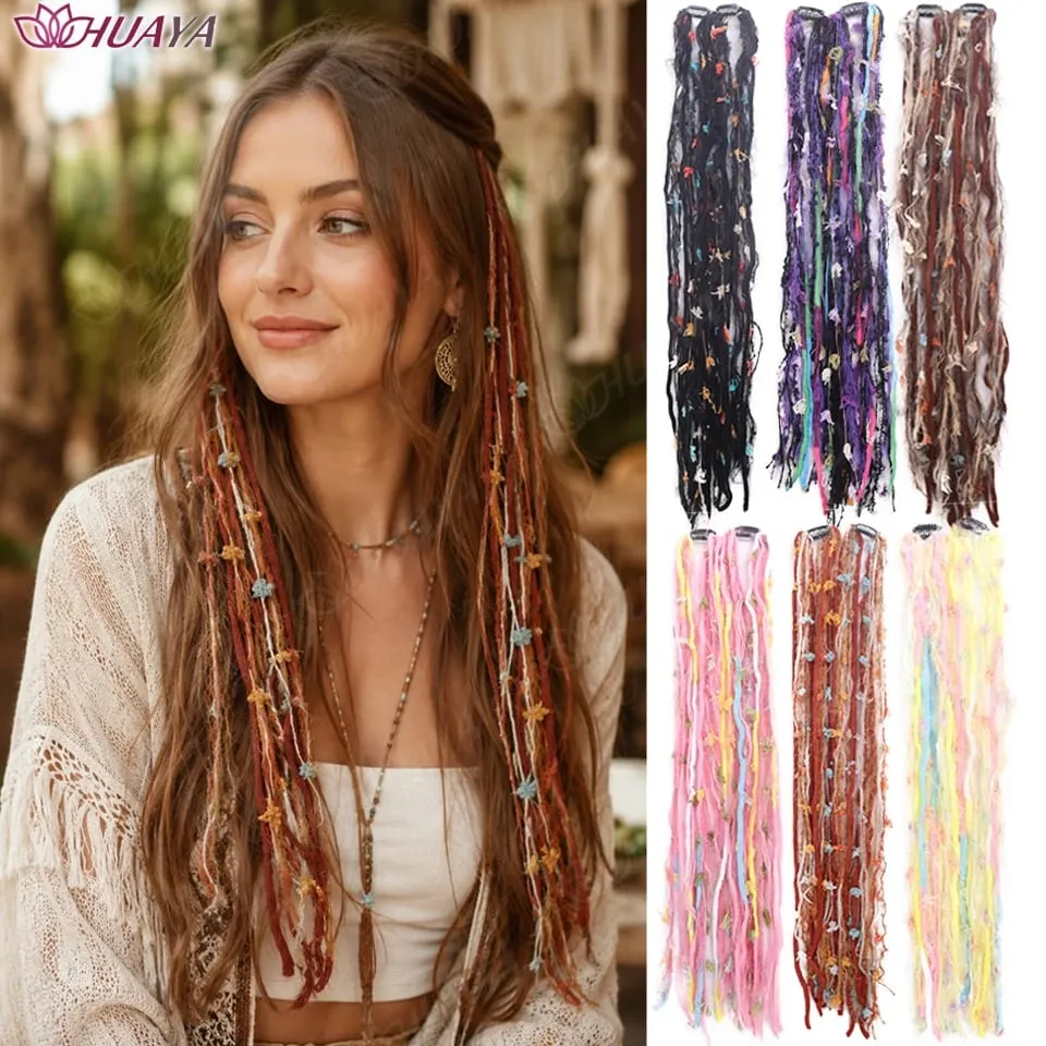 Synthetic Colorful Clip-in Hair Extensions Boho Yarn Dreadlock Braids Festival Party Hair Accessories for Women