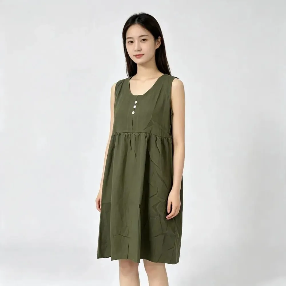 2026 Women's Cotton Linen Sleeveless Dress Casual Button Down Loose Midi Dresses for Summer Women's Casual Dresses Y2K Clothes