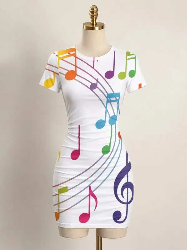 Womens Short Sleeve Bodycon Mini Dress Slim Fit Crew Neck Floral Print Casual Summer Party Cute Sweet Slimming Vacation Sundress — image 8
