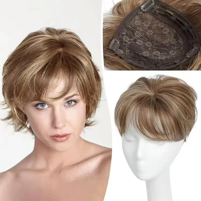 Short Hair Toppers for Women Fluffy Wavy Clip In Hair Topper Synthetic Natural Hair Piece for Thinning Hair Loss Coverage